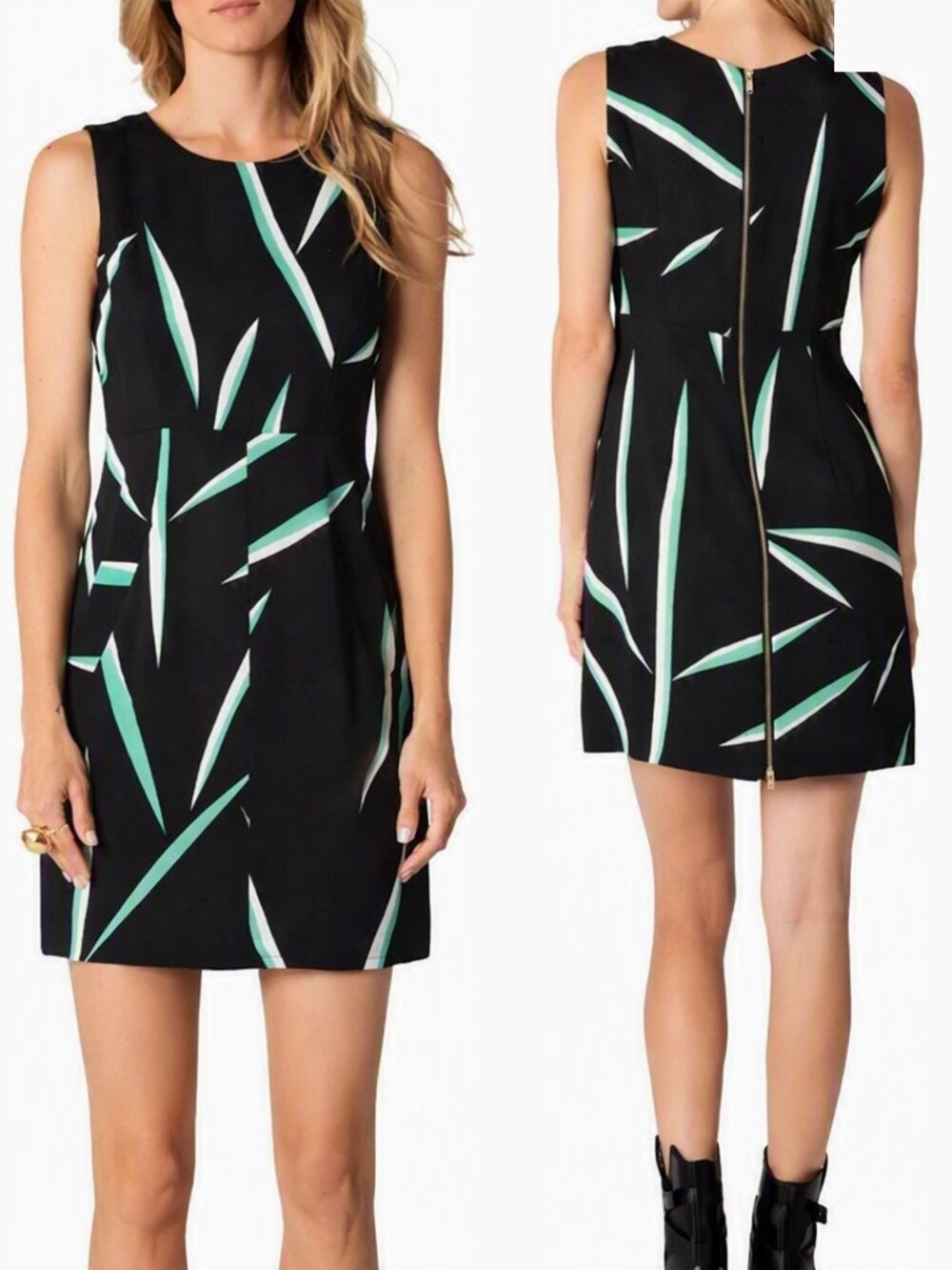 Diane von Furstenberg DVF Carpreena Black Green Silk Shift Dress w/ Back Vent